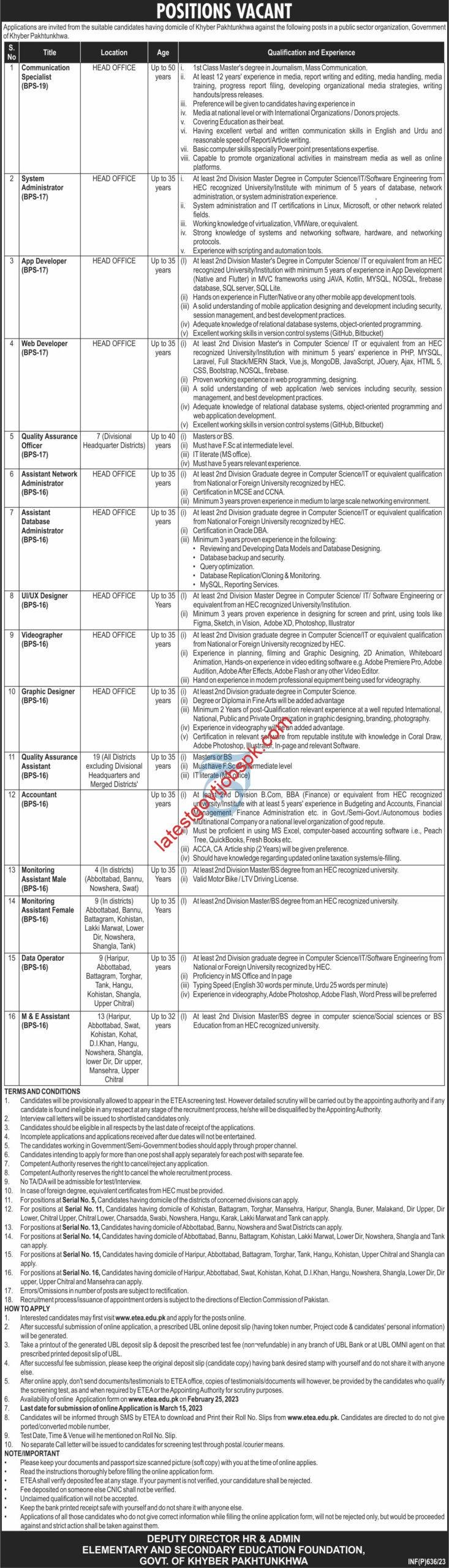 ETEA Jobs 2023 – Elementary & Secondary Education Foundation
