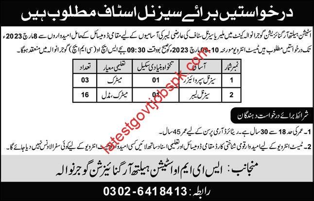 Gujranwala Cantt Jobs 2023 at Station Health Organization