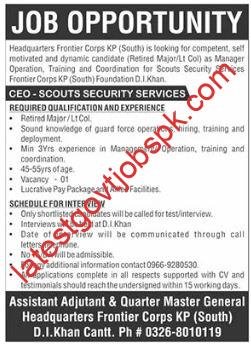 HQ Frontier Corps KP South CEO Scout Jobs 2023