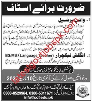 Jobs at Cadet College Fateh Jhang as Vice Principal & Lecturer