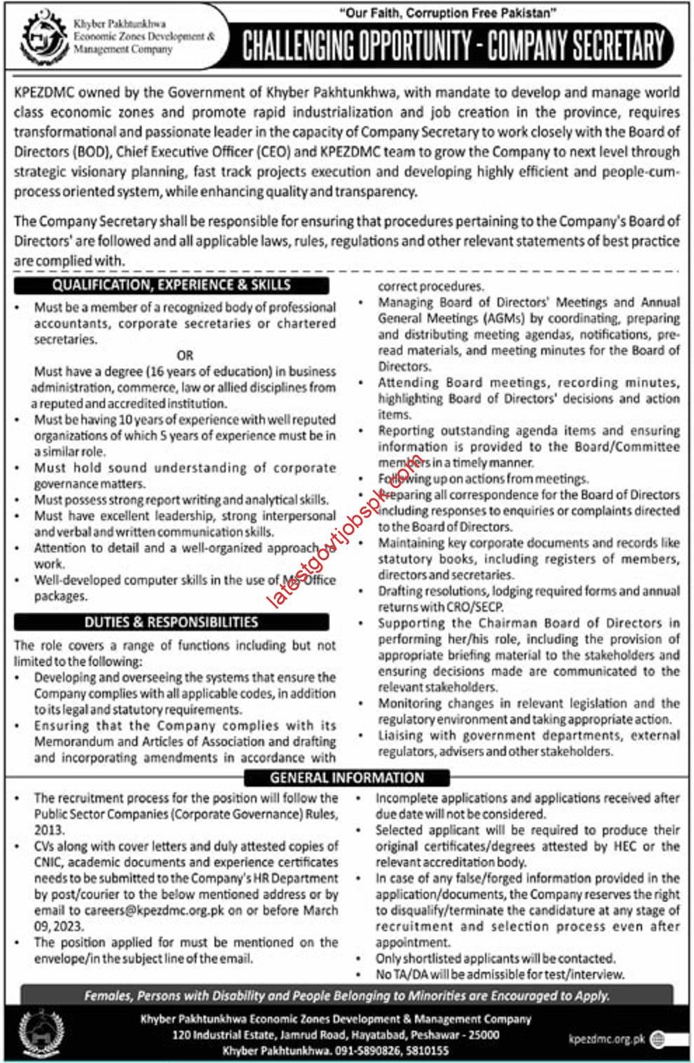 Jobs in Khyber Pakhtunkhwa Economic Zones Development 2023