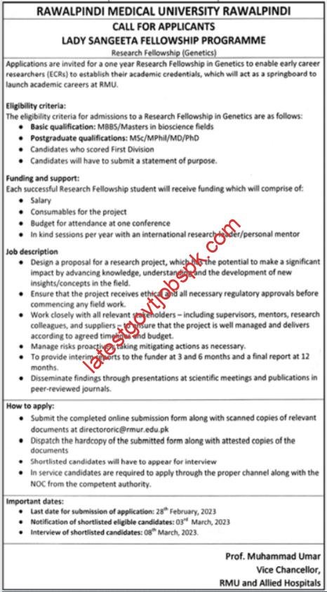 Lady Sangeeta Fellowship 2023 at Rawalpindi Medical University