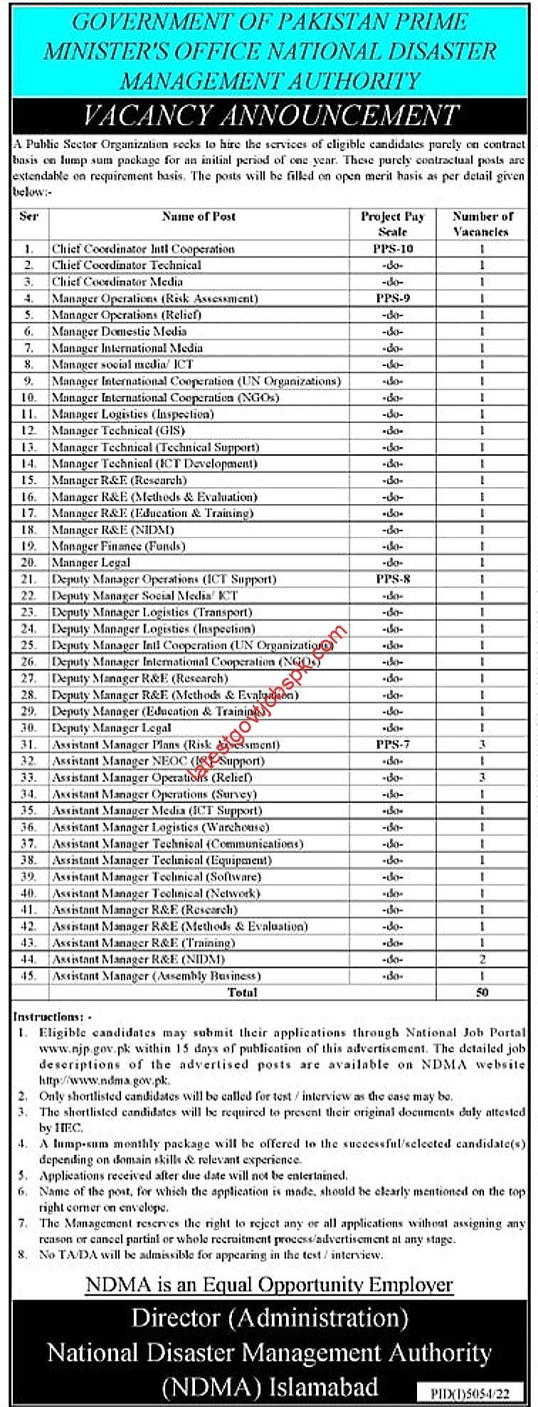 NDMA Jobs 2023 – National Disaster Management Authority
