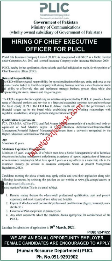PLIC Islamabad CEO Jobs