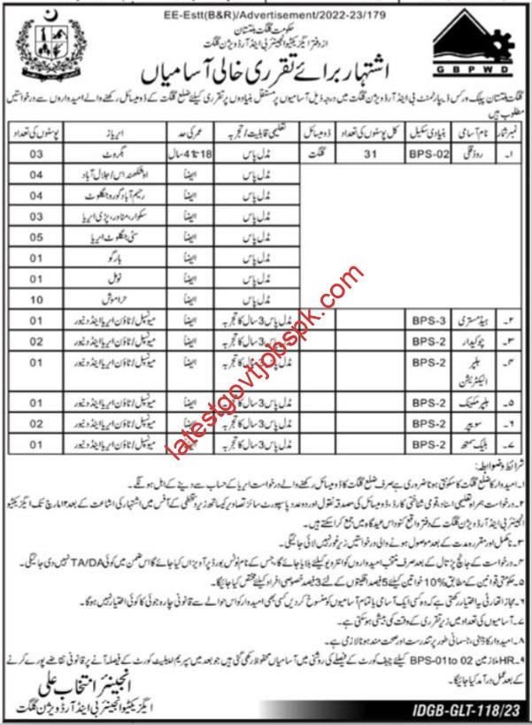 Public Works Department P&R Division Jobs in Gilgit Baltistan