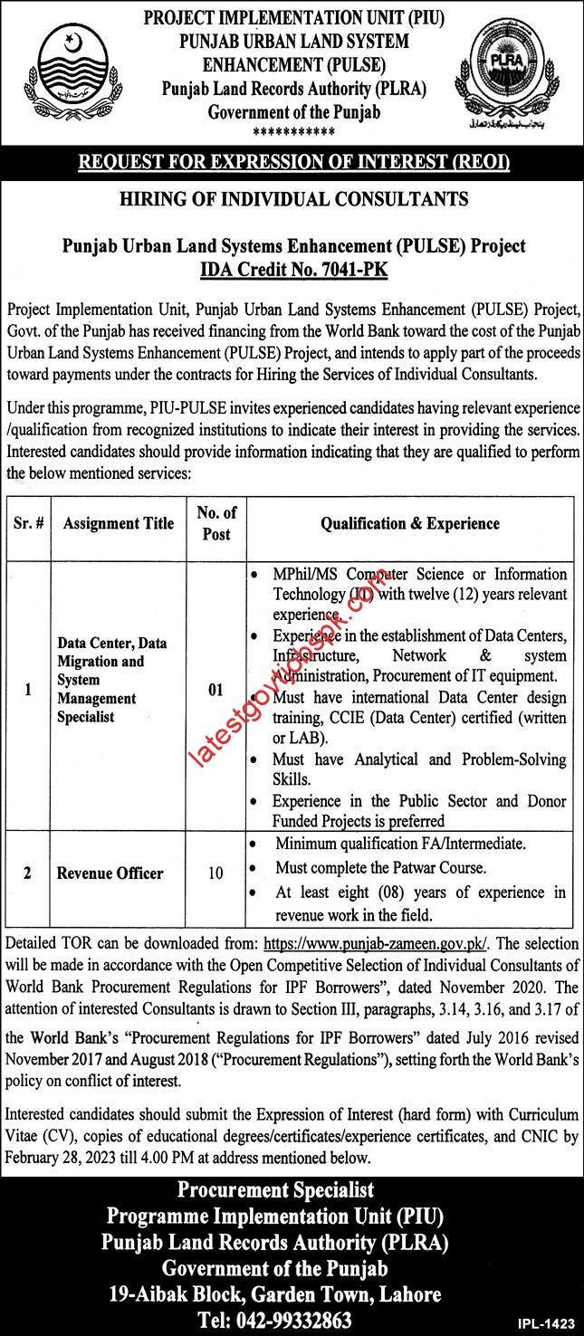 PULSE PLRA Jobs for Punjab Urban Land System Enhancement