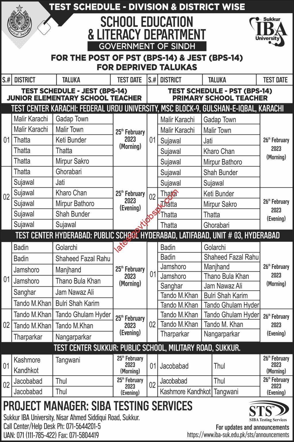 Sindh Jobs Test – School Education & Literacy Department