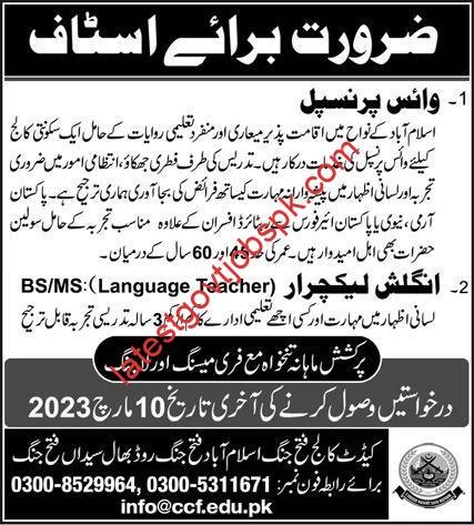 The Cadet College Fateh Jang Jobs 2023 are for Vice Principals