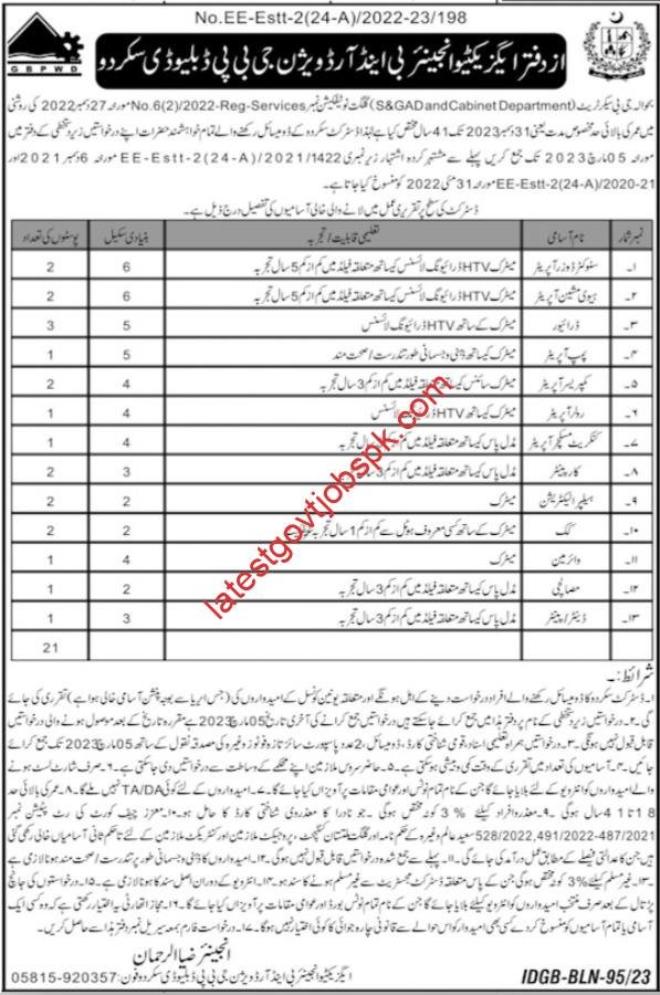The GBPWD Building & Roads Division Skardu Jobs 2023