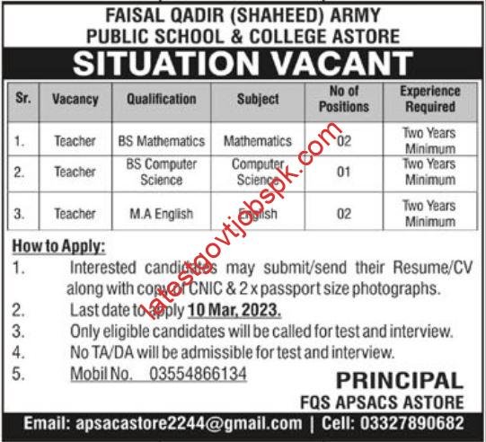 APS&C Astore Jobs for Faisal Qadir Shaheed 2023