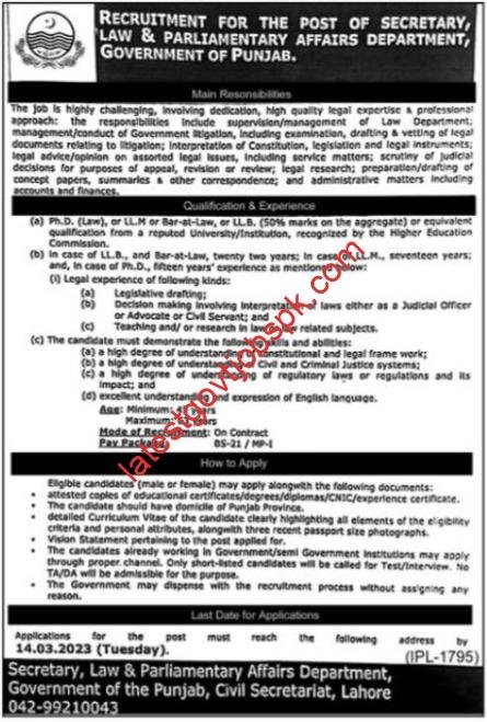 Civil Secretariat Punjab Job Vacancy