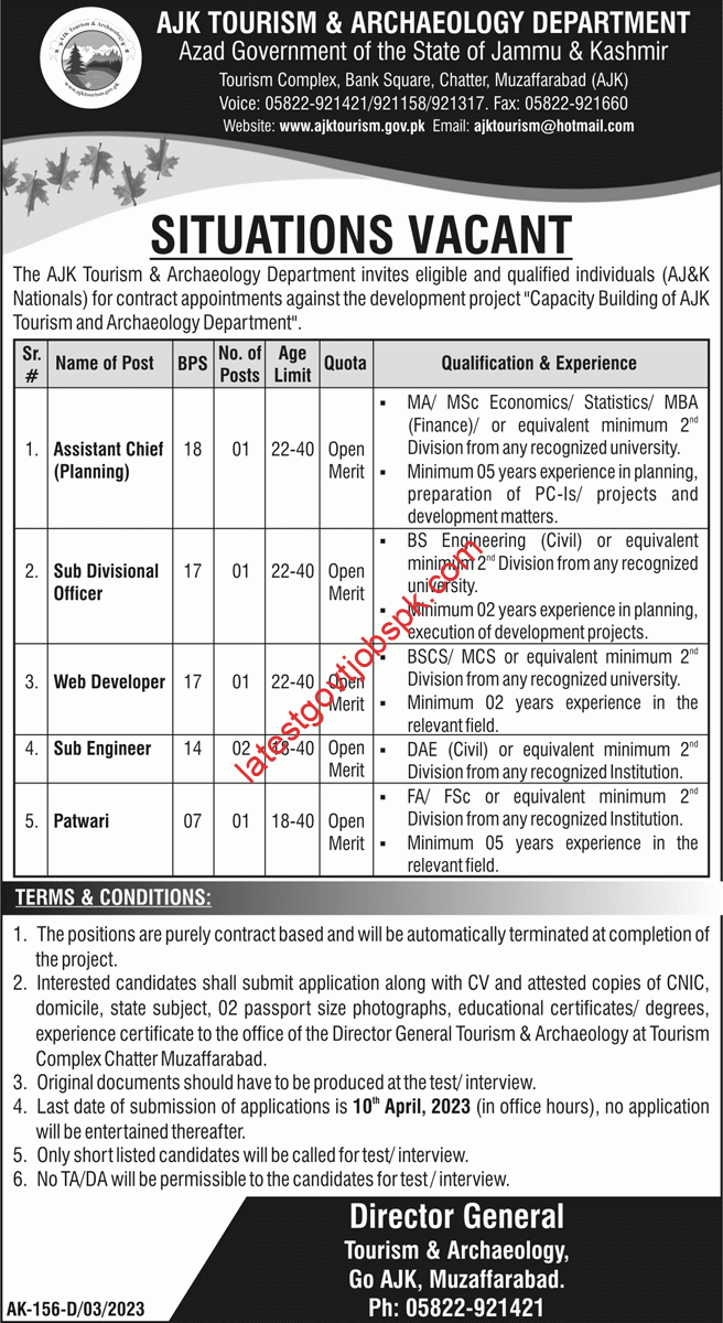 Fresh Job openings in the AJK Tourism & Archaeology Department 2023