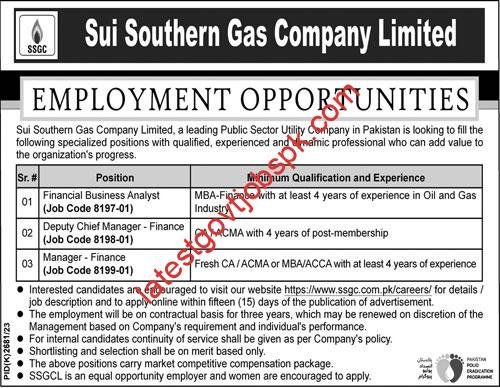 Fresh Jobs Announcement 2023 for Sui Southern Gas Company Limited