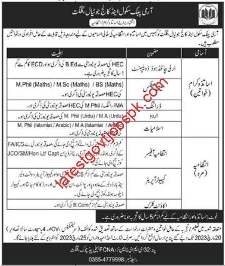 Fresh Jobs in Army Public Schools & Colleges 2023