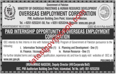 Fresh Opportunity for an internship at Overseas Employment Corporation