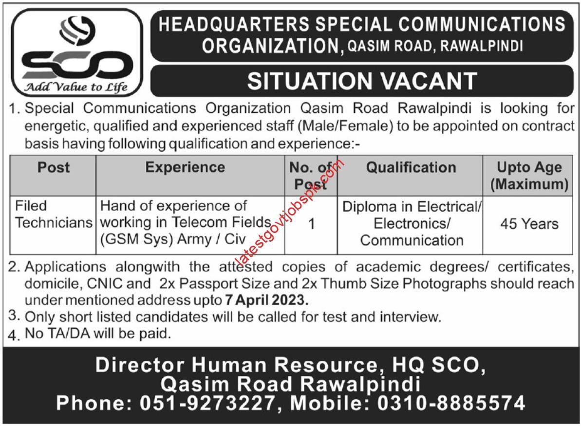 Fresh Position Vacant at Special Communications Organization
