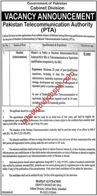 Fresh Situation Vacant at Pakistan Telecommunication Authority PTA