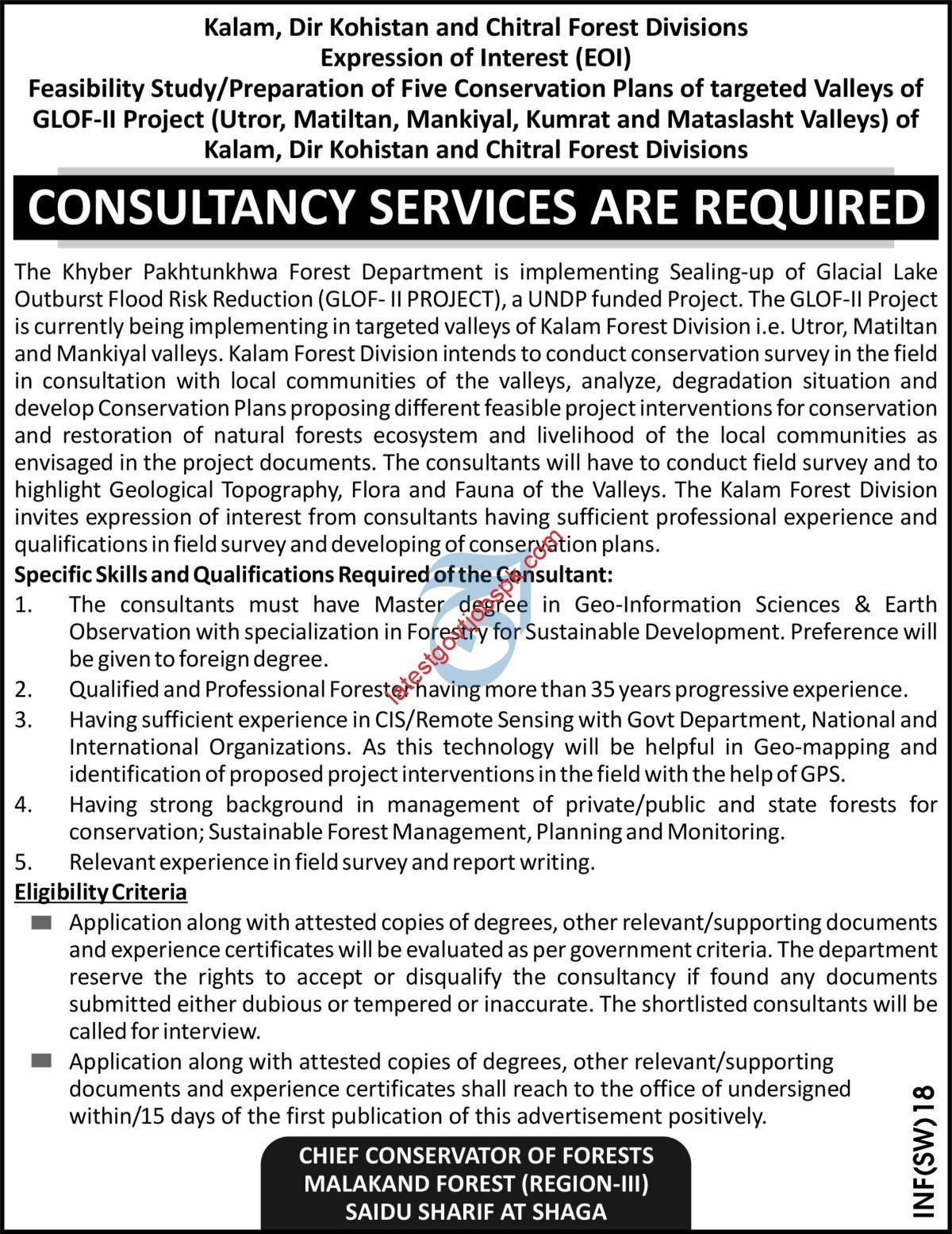 Fresh Vacancies in Khyber Pakhtunkhwa Forest Department for Consultants 2023