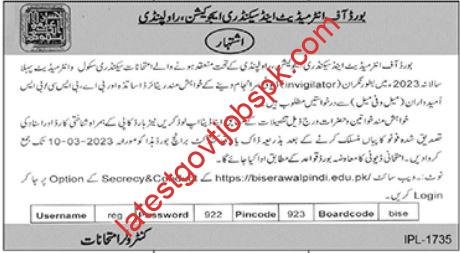 Invigilator Jobs at BISE Rawalpindi 2023