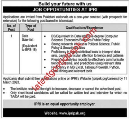 Islamabad Policy Research Institute (IPRI) Vacancy