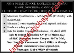 Latest Faculty and Staff Job Openings at Army Public School & College Zamzama