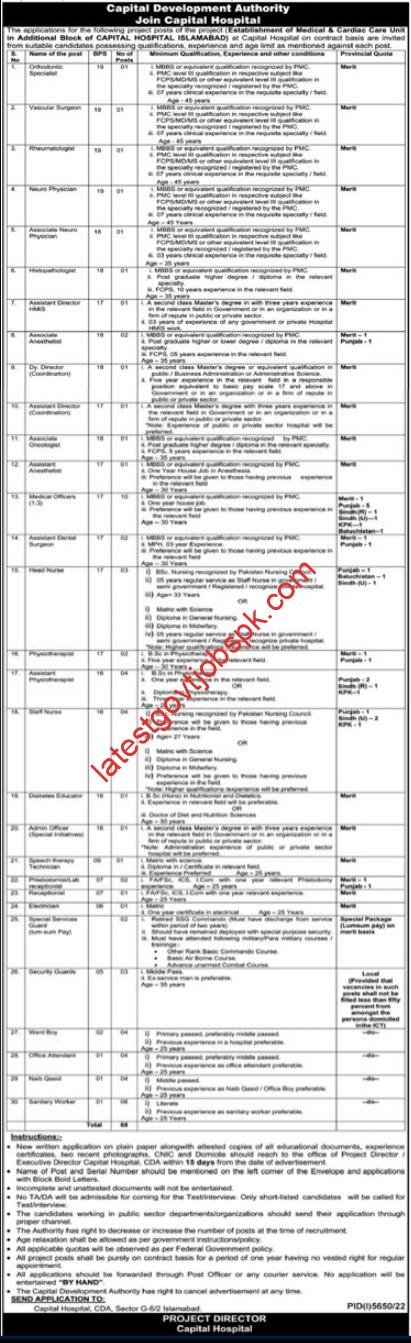 Latest Hospital Job Openings at Capital Development Authority (CDA)