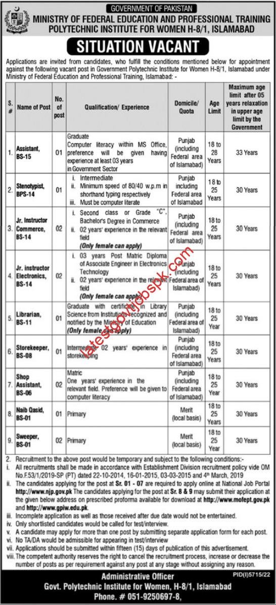 Latest Job Openings: MOFEPT Polytechnic Institute for Women Jobs