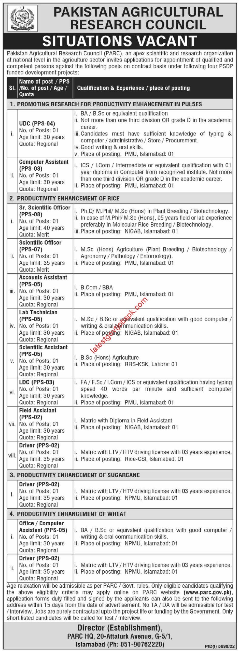 Latest Job Openings: Pakistan Agricultural Research Council PARC Jobs