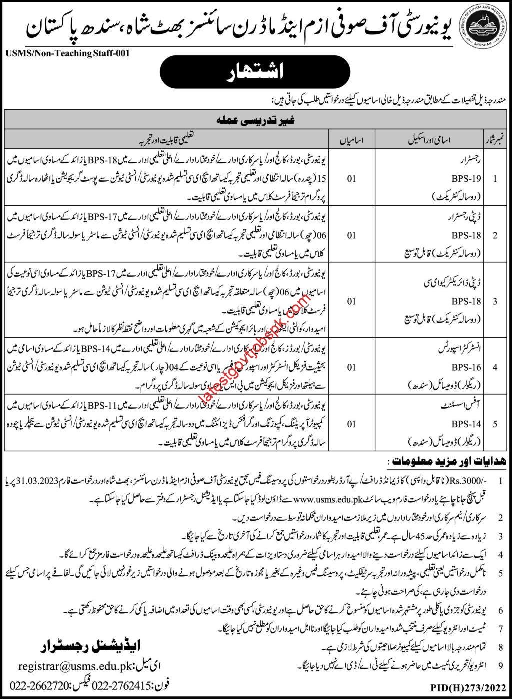 Latest Job Openings: The University of Sufism & Modern Sciences