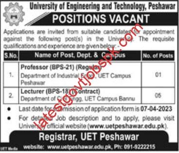 Latest Job Openings: University of Engineering & Technology UET Peshawar