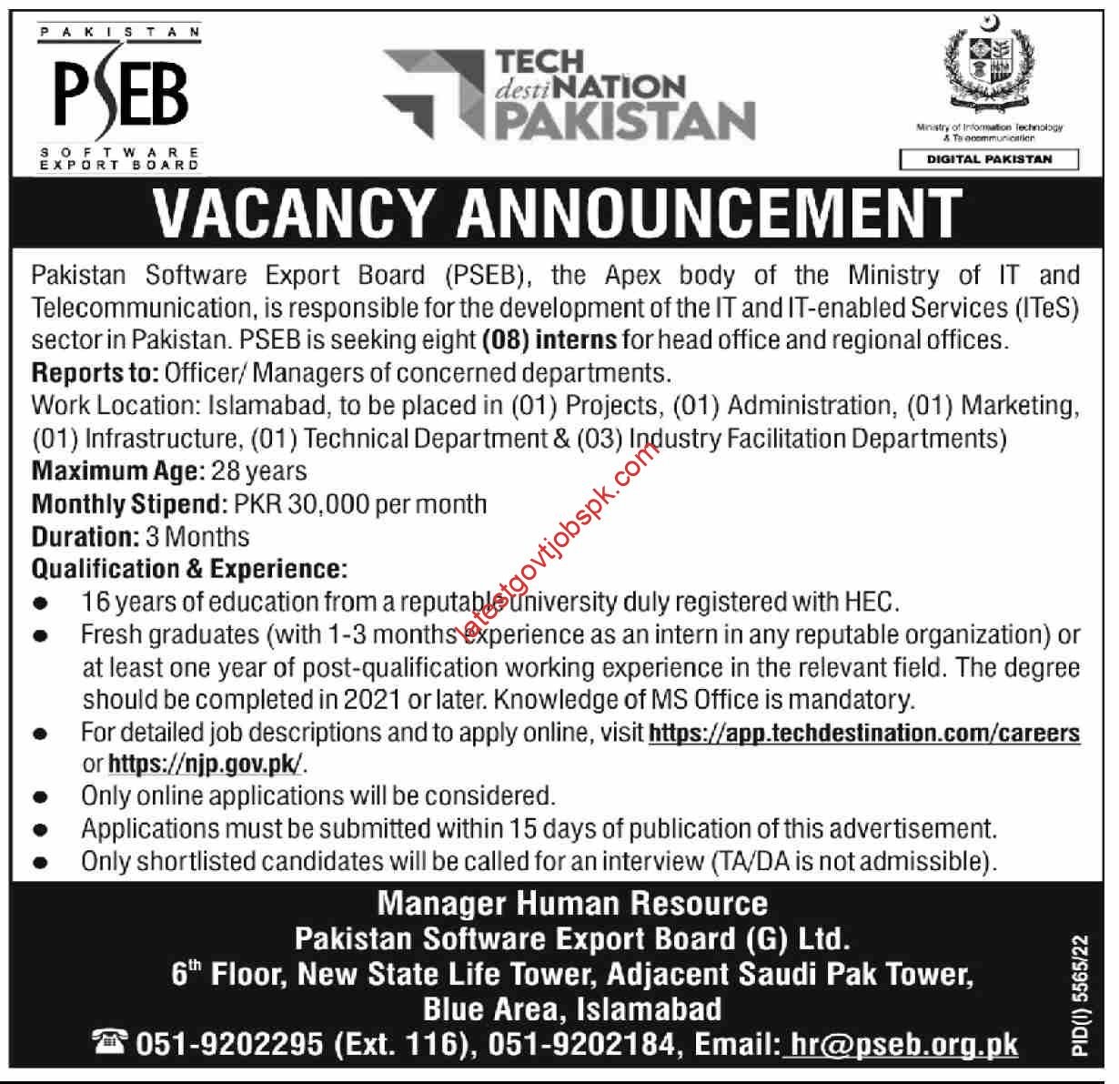 Latest Job Vacancies at Pakistan Software Export Board