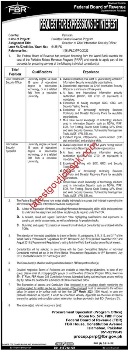 Latest Jobs 2023 In Federal Board of Revenue