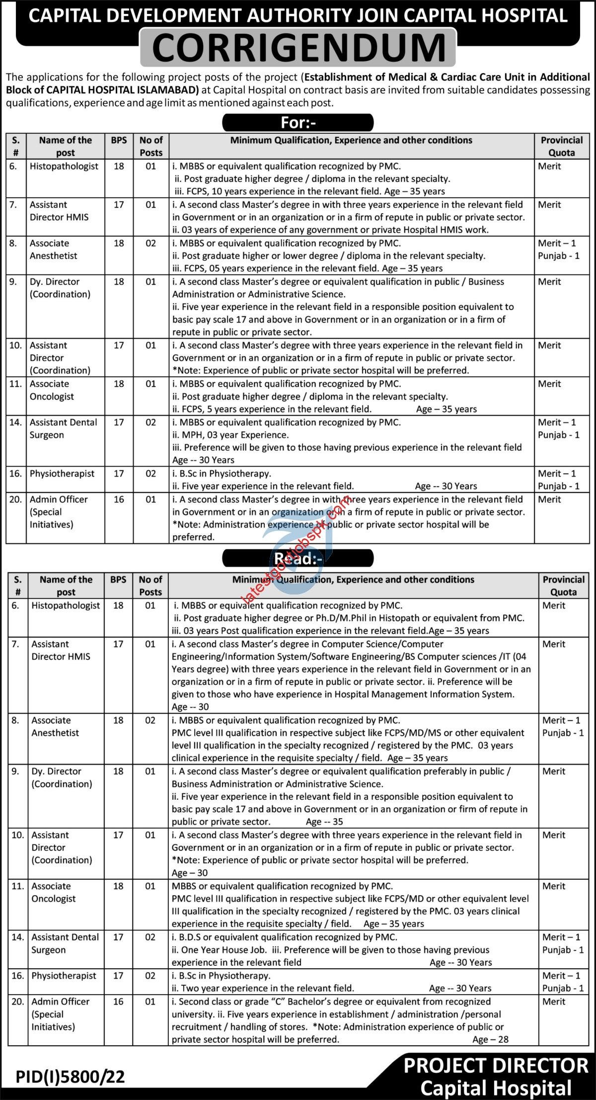 Latest Jobs at Capital Development Authority Capital Hospital 2023