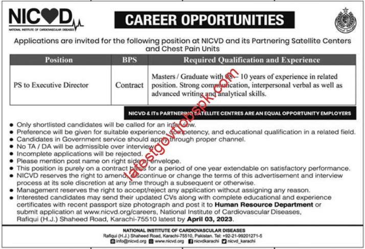 Latest Jobs At Karachi NICVD 2023