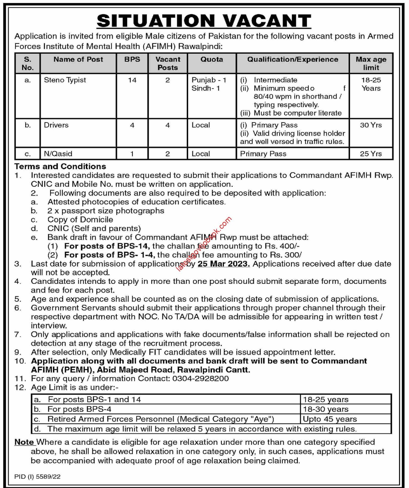 Latest Jobs at the Armed Forces Institute of Mental Health 2023