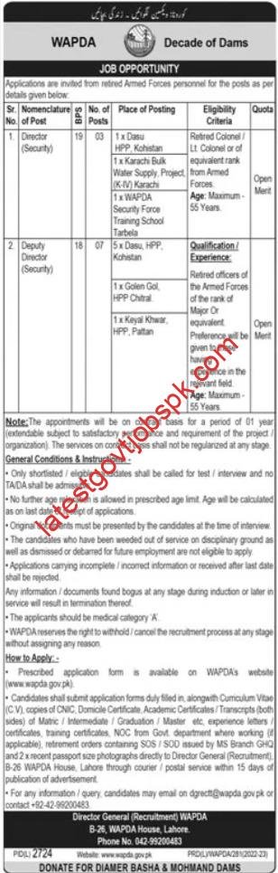 Latest Jobs for WAPDA Director Security 2023