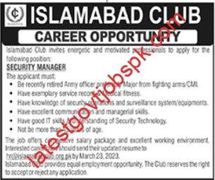 Latest Jobs In Islamabad Club Required Security Manager