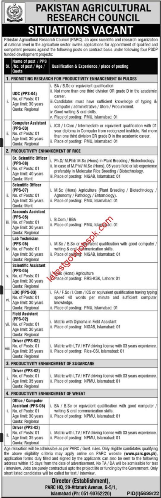 Latest Jobs in Management at PARC Islamabad 2023
