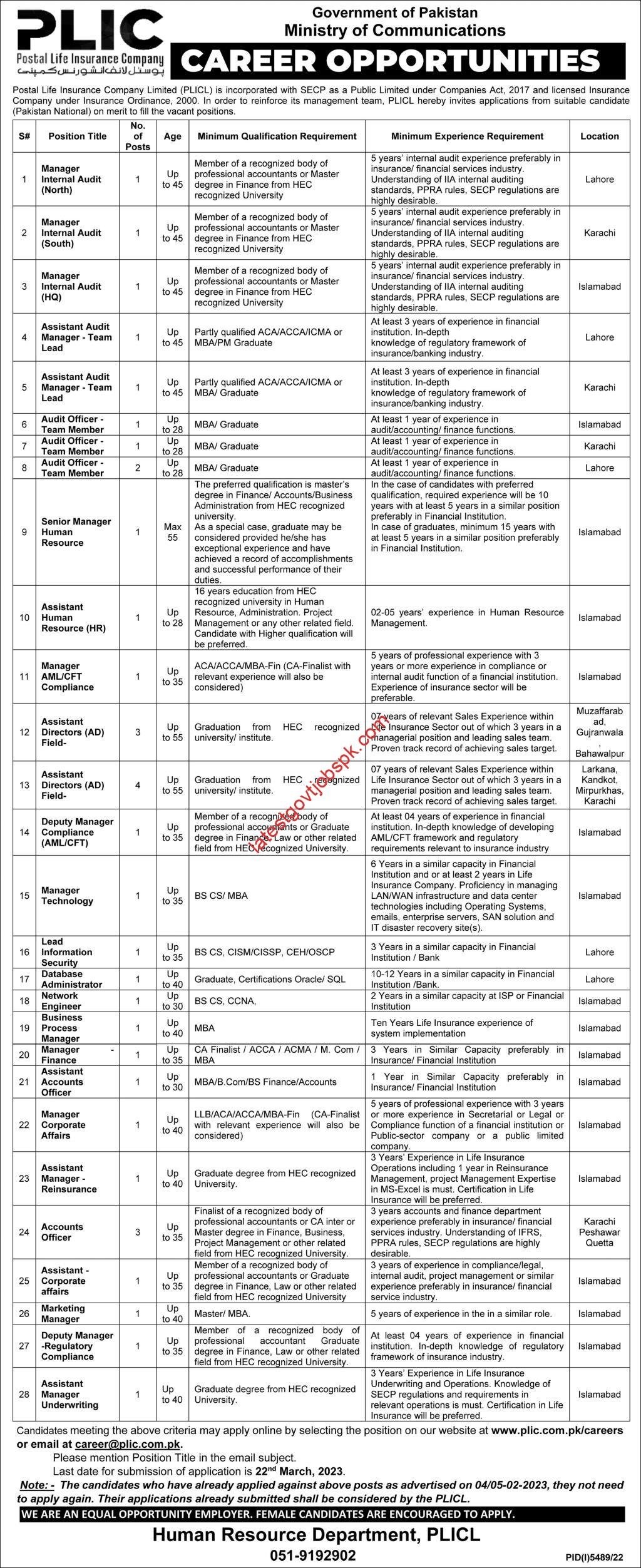Latest Postal Life Insurance Company Career Opportunities