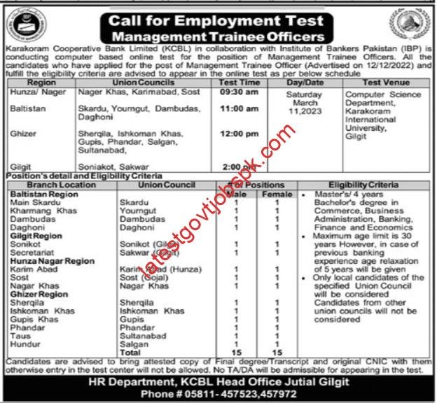 Latest The Karakoram Cooperative Bank offers management trainee positions
