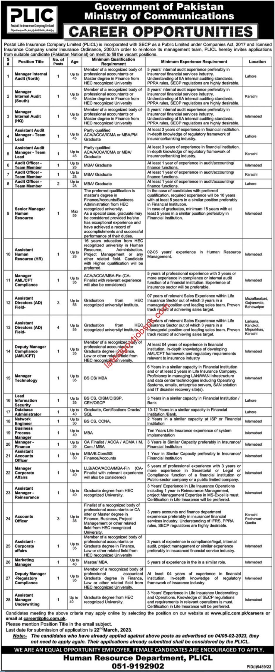 New 2023 Job Vacancy Available At Postal Life Insurance Company