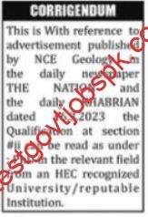 New Job openings at NCE Geology University of Peshawar 2023
