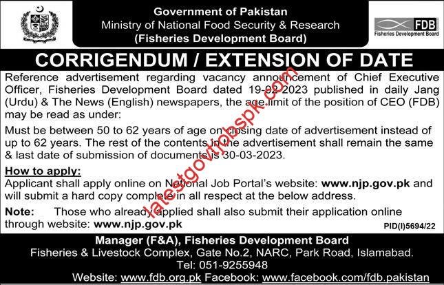 New Job Openings CEO Jobs at Fisheries Development Board