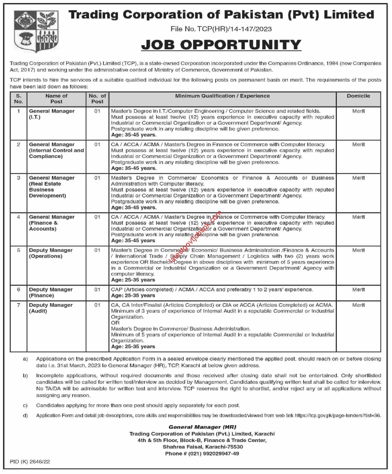 New Jobs 2023 at Trading Corporation of Pakistan Private Limited