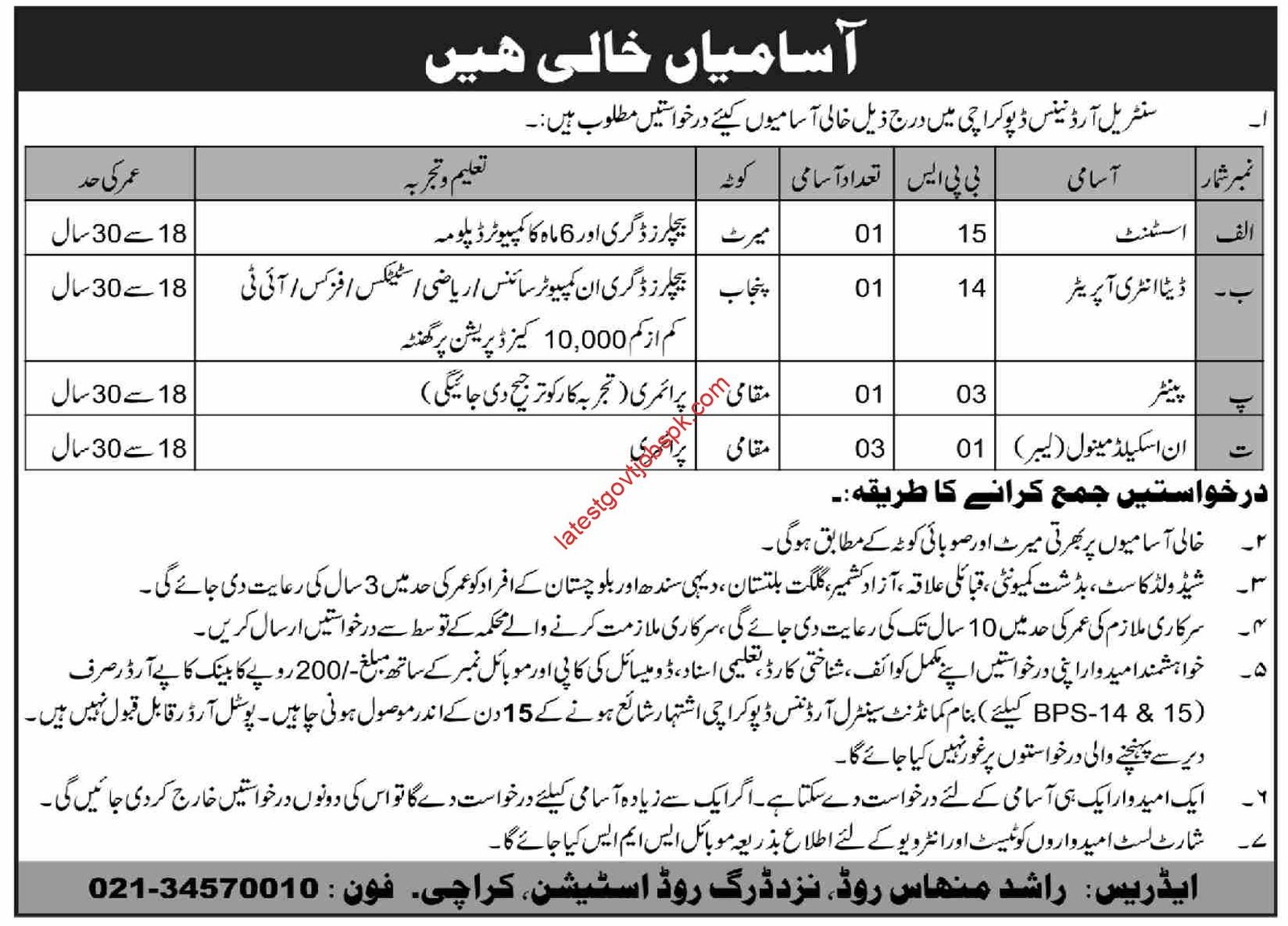 New Jobs at Central Ordnance Depot COD Karachi 2023