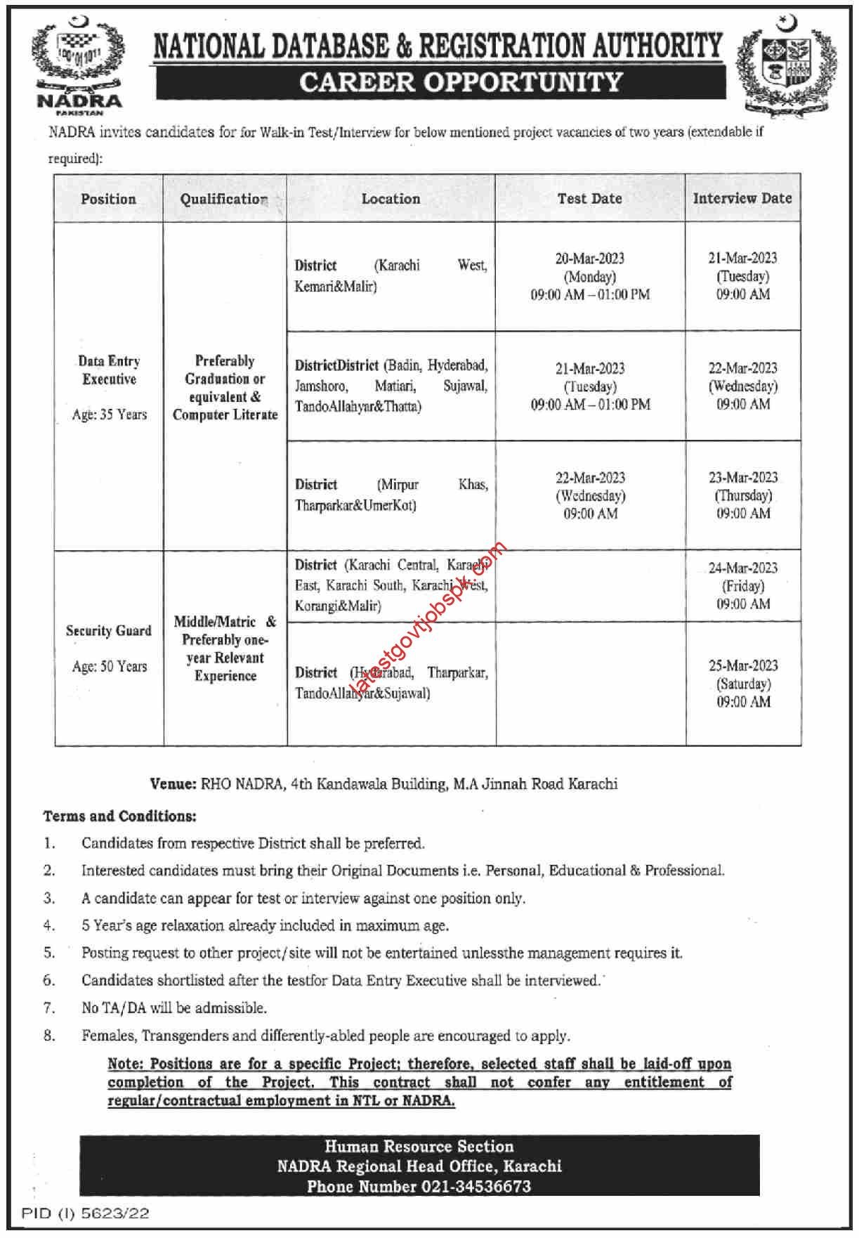 New Jobs at NADRA Karachi
