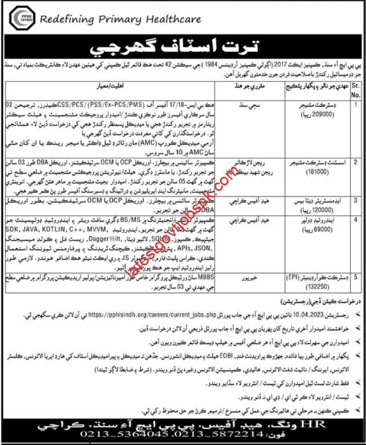 New Jobs at PPHI Sindh Karachi 2023