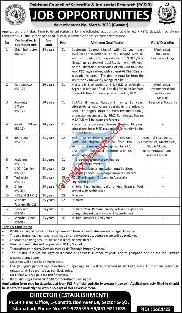 New Jobs in PCSIR Islamabad Management 2023