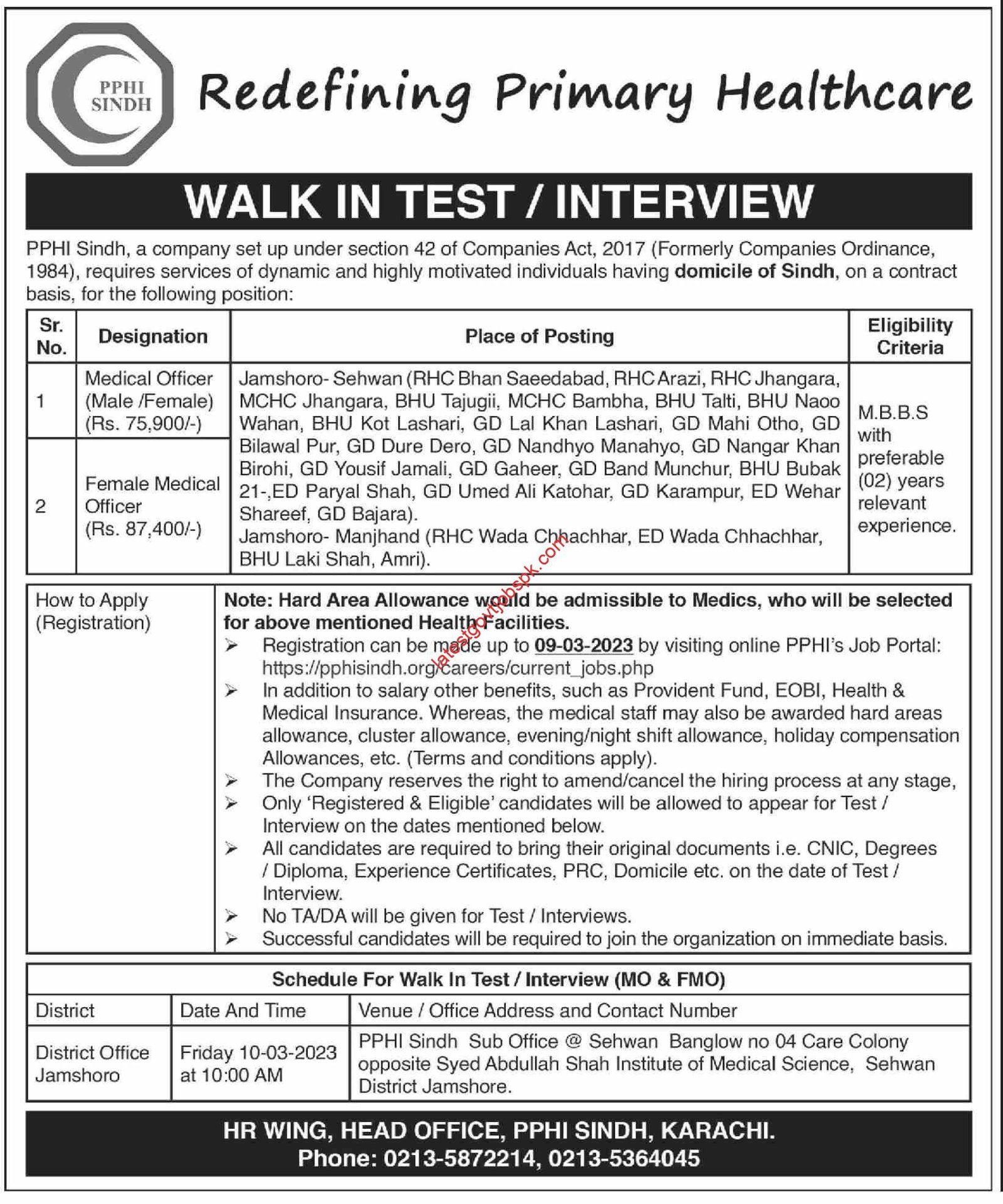 Sindh Jobs Test Interviews 2023 at PPHI