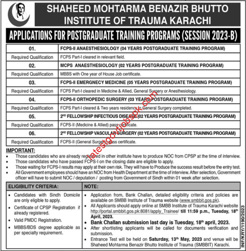 Fresh Announcing Nursing Training at SMBBIT Karachi 2023